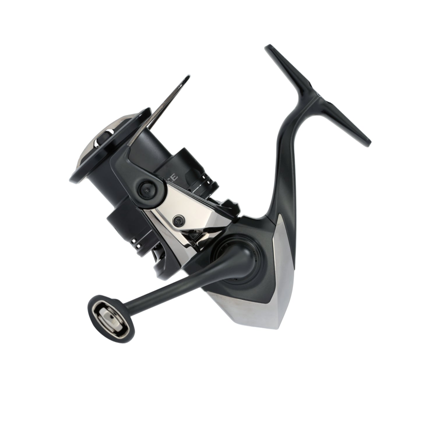 The Shimano Exsence B Spinning Reel 2500XGB (25EXS25XGB) features a sleek black and silver design with a 6.4:1 gear ratio, ideal for finesse fishing, and is shown on a white background.
