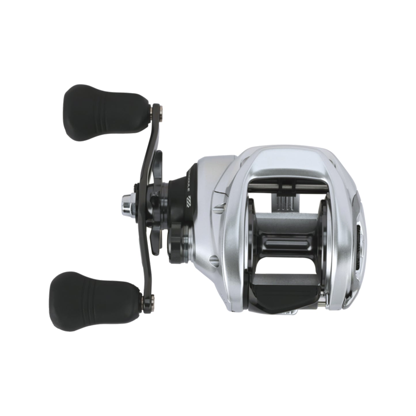 A Shimano Tranx 400 B Casting Reel 5.8:1 LH (TRX401B) by Shimano, featuring two black handles, is shown on a white background.