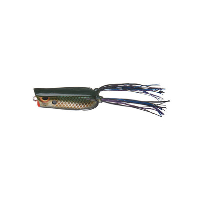 The SPRO Bronzeye Pop 60 is a green and beige frog-shaped bass fishing lure with a textured body, red eyes, long dark rubber tails, and a sharp Gamakatsu double hook for excellent hooking power.