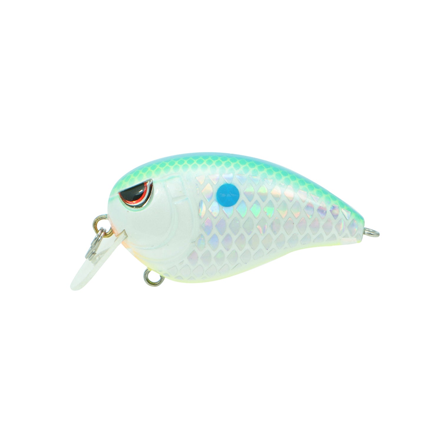 A close-up of a SPRO Fat John 50 Crankbait, equipped with sharp Gamakatsu treble hooks.