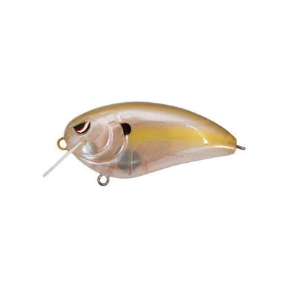 A SPRO Fat John 60 Crankbait in gold and silver features a curved body, small front fin-like lip, painted eye, metal loops for line and Gamakatsu treble hooks, shown on a plain white background.