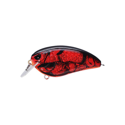 The SPRO Fat John 60 Crankbait by SPRO is a red and black shallow-diving lure with a curved body, clear plastic lip, and metal loops for line and hooks, shown on a white background.
