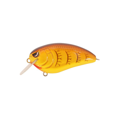 The SPRO Fat John 60 Crankbait is a yellow and brown, fish-shaped lure with a painted scale pattern, eye detail, white plastic lip, and two metal rings for hook or line attachment. It is pictured isolated on a white background.