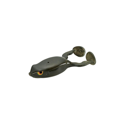 The SPRO Flappin Frog 65 is a realistic, dark topwater frog lure with red and yellow eyes, curled legs, and a weedless hook from SPRO, shown on a plain white background.