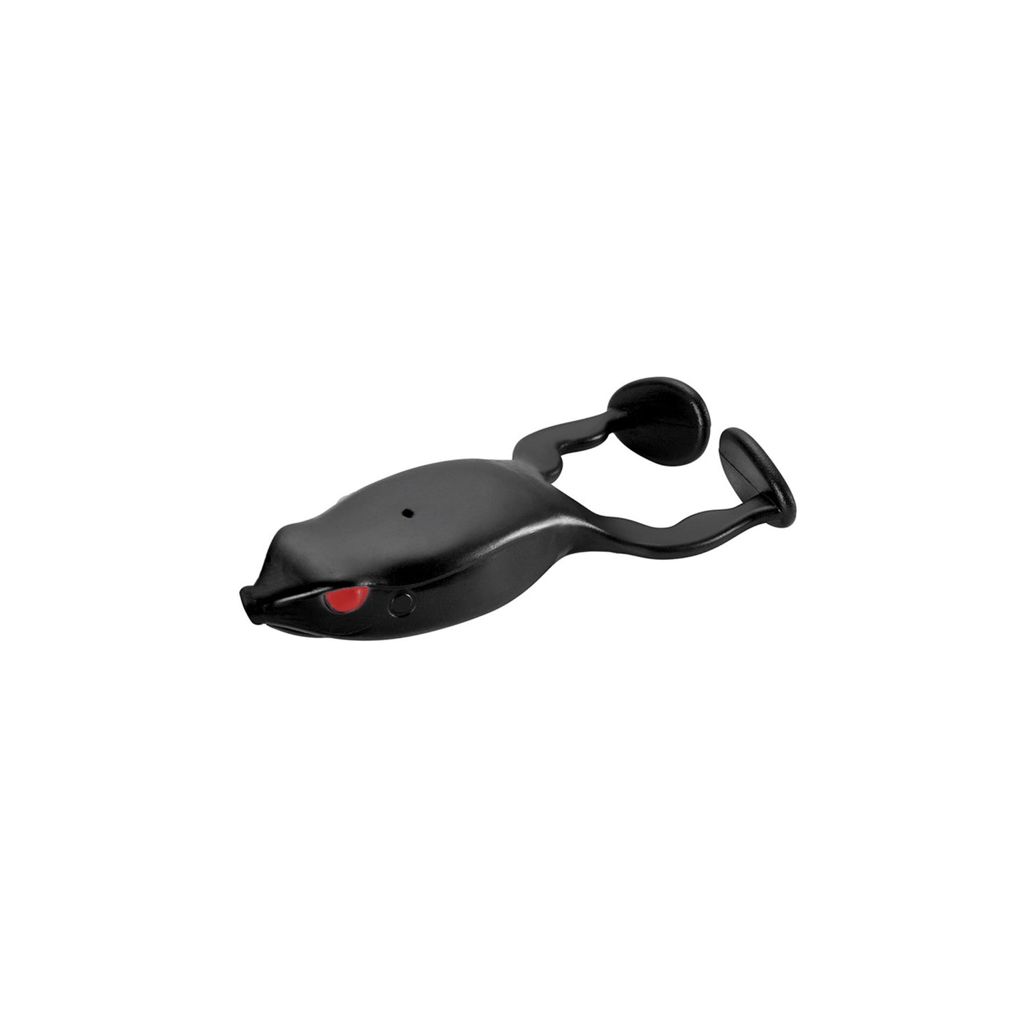 A SPRO Flappin Frog 65 topwater lure in black, featuring red eyes, two paddle legs, and a weedless frog hook, shown isolated on a white background.