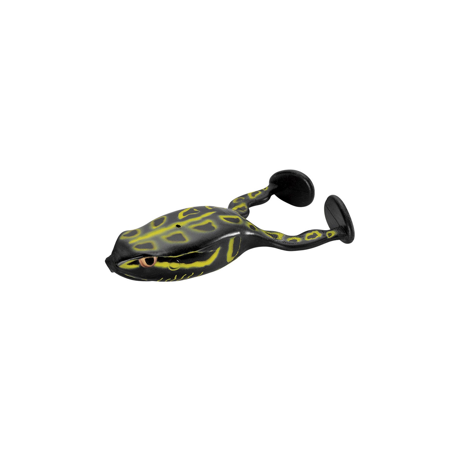 The SPRO Flappin Frog 65, a lifelike green and black topwater lure with yellow markings, weedless hook, and curled legs, is shown on a white background.