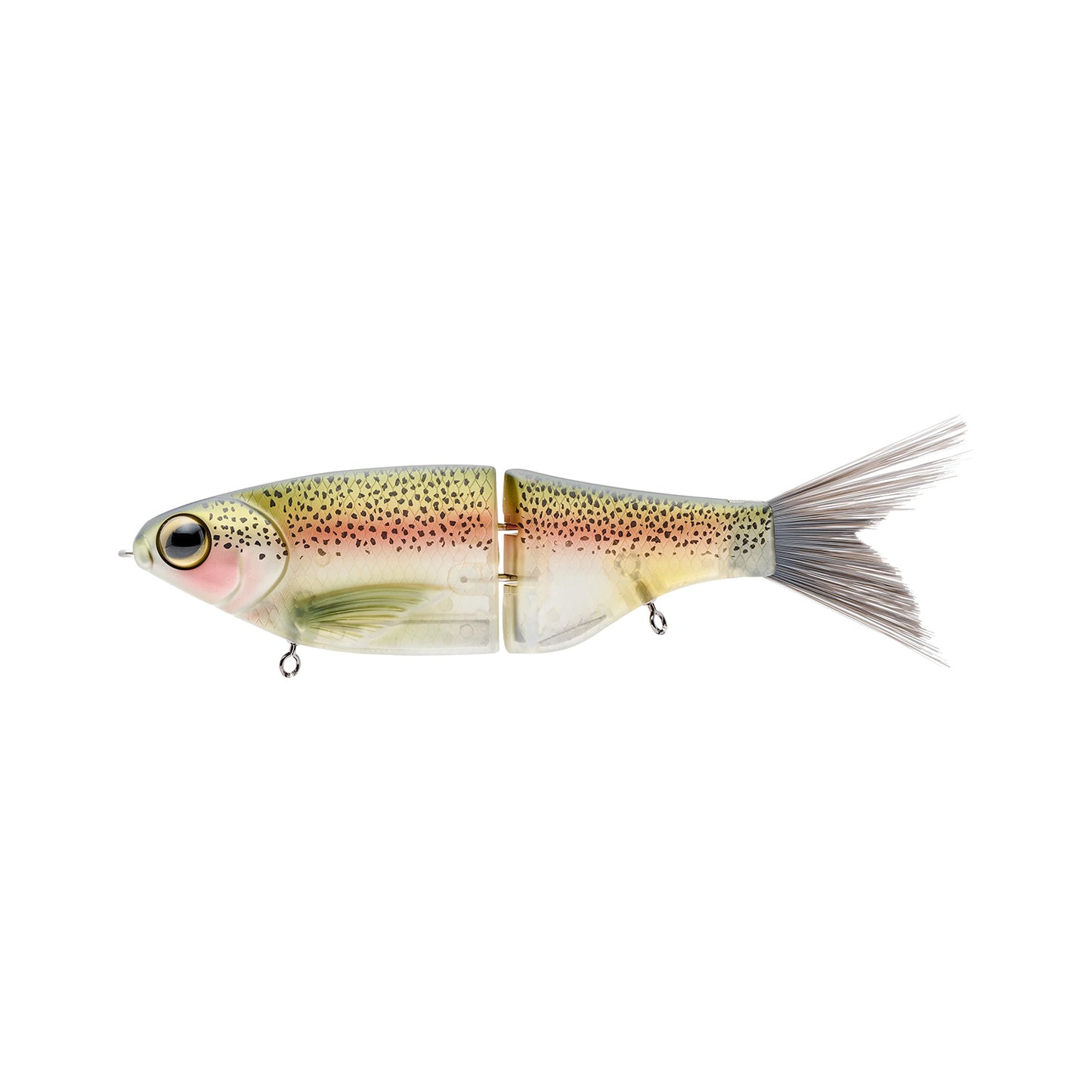 The SPRO KGB Chad Shad 180 Swimbait is a realistic, jointed lure with a green, pink, and white body featuring black spots, a large eye, and a lifelike tail to mimic small fish.