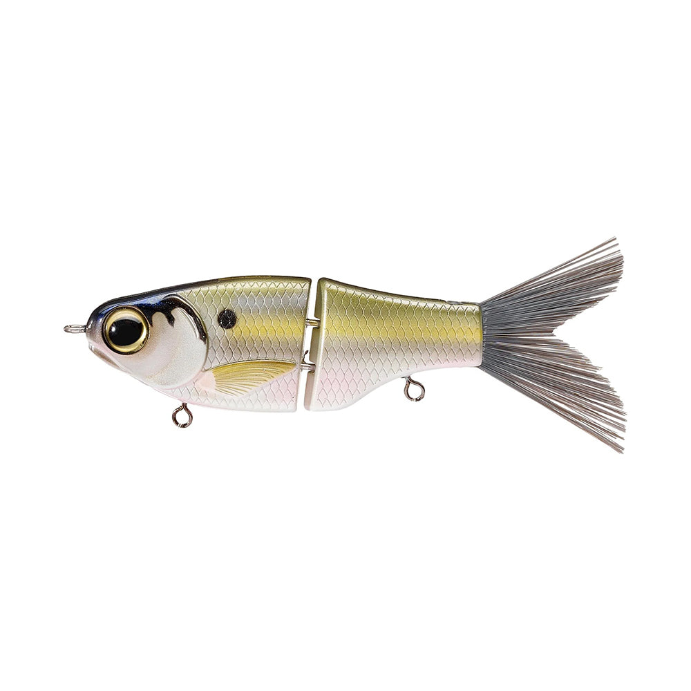 The SPRO KGB Lil Guy 120 is a realistic, jointed swimbait lure shaped like a small fish with lifelike scales, large eyes, a detailed head, and a flexible tail that mimics real fish movement.