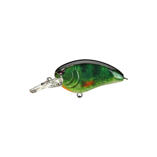 The SPRO Little John MD Crankbait, in green and black with a clear plastic lip, mimics a small fish and is displayed against a plain white background.