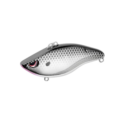 The SPRO Wameku Shad 80 Lipless Crankbait is a silver, fish-shaped bait with a textured scale pattern, red and black eyes, and top/bottom attachment loops—perfect for bass fishing.