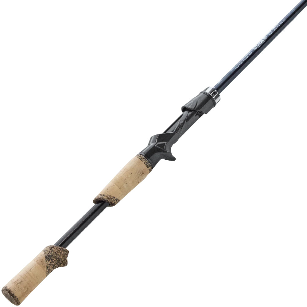 A St. Croix Legend X2 Casting Rod 6'8" Medium (LXTC68MXF), black with cork handles and ergonomic grip, designed for bass fishing, shown on a white background.