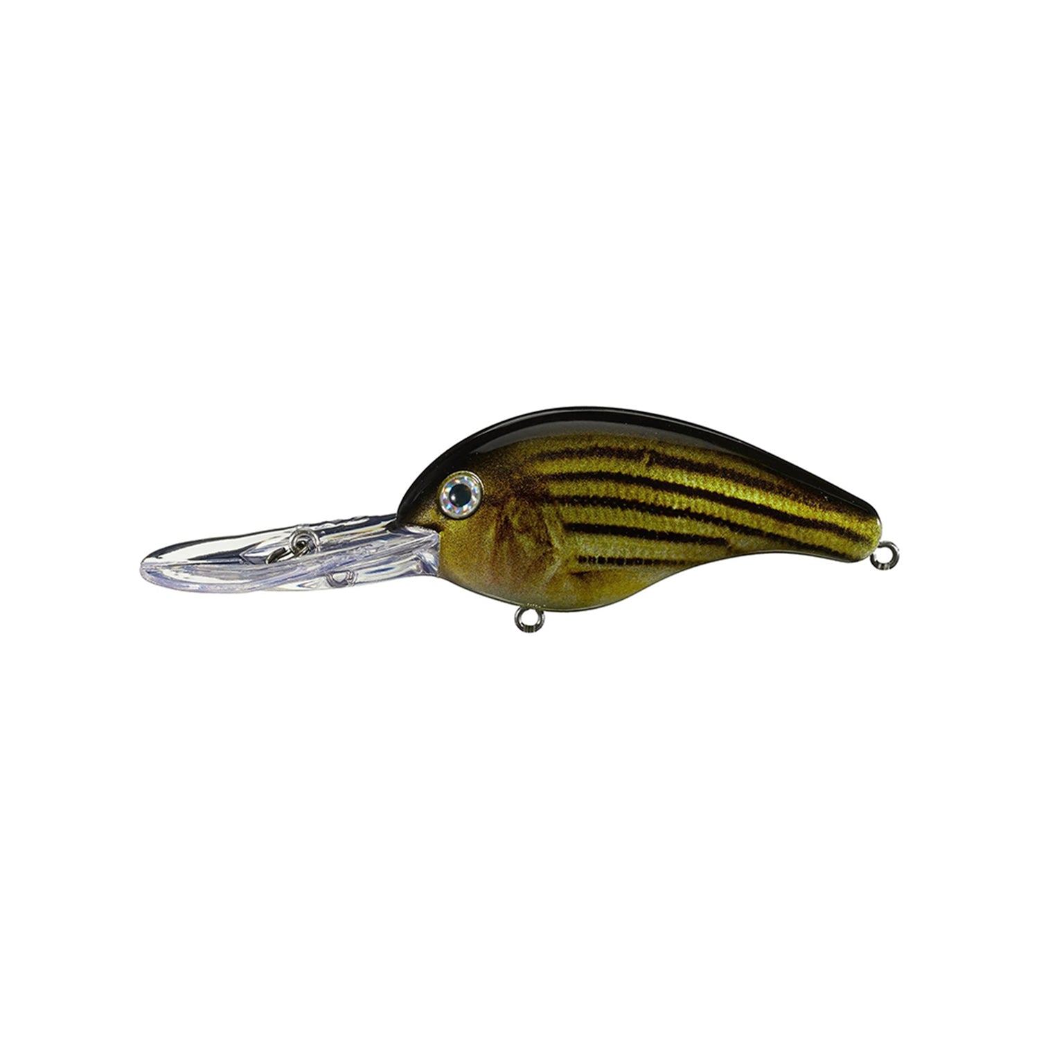 The Strike King 5XD Crankbait by Strike King is a realistic, fish-shaped lure with a green and yellow striped body, large eye, and clear elongated lip for extra-deep diving, shown against a white background.