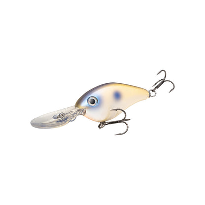 The Strike King 8XD Crankbait, by Strike King, features a deep-diving bulbous body with blue-yellow gradient colors, a large eye, clear plastic lip, and two treble hooks—ideal for bass fishing and shown on a white background.