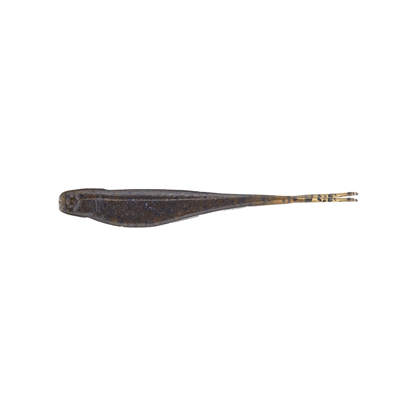 A single Strike King Z-Too Soft Jerkbait 3.5" by Strike King, dark brown and elongated with a flattened body and slender tail, is displayed against a plain white background.