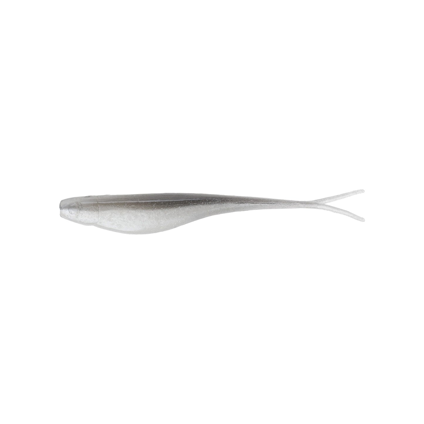 A translucent, silver Strike King Z-Too Soft Jerkbait 3.5" (5pk), shaped like a slender minnow with a forked tail, ideal for dropshot rigs, is shown on a white background.