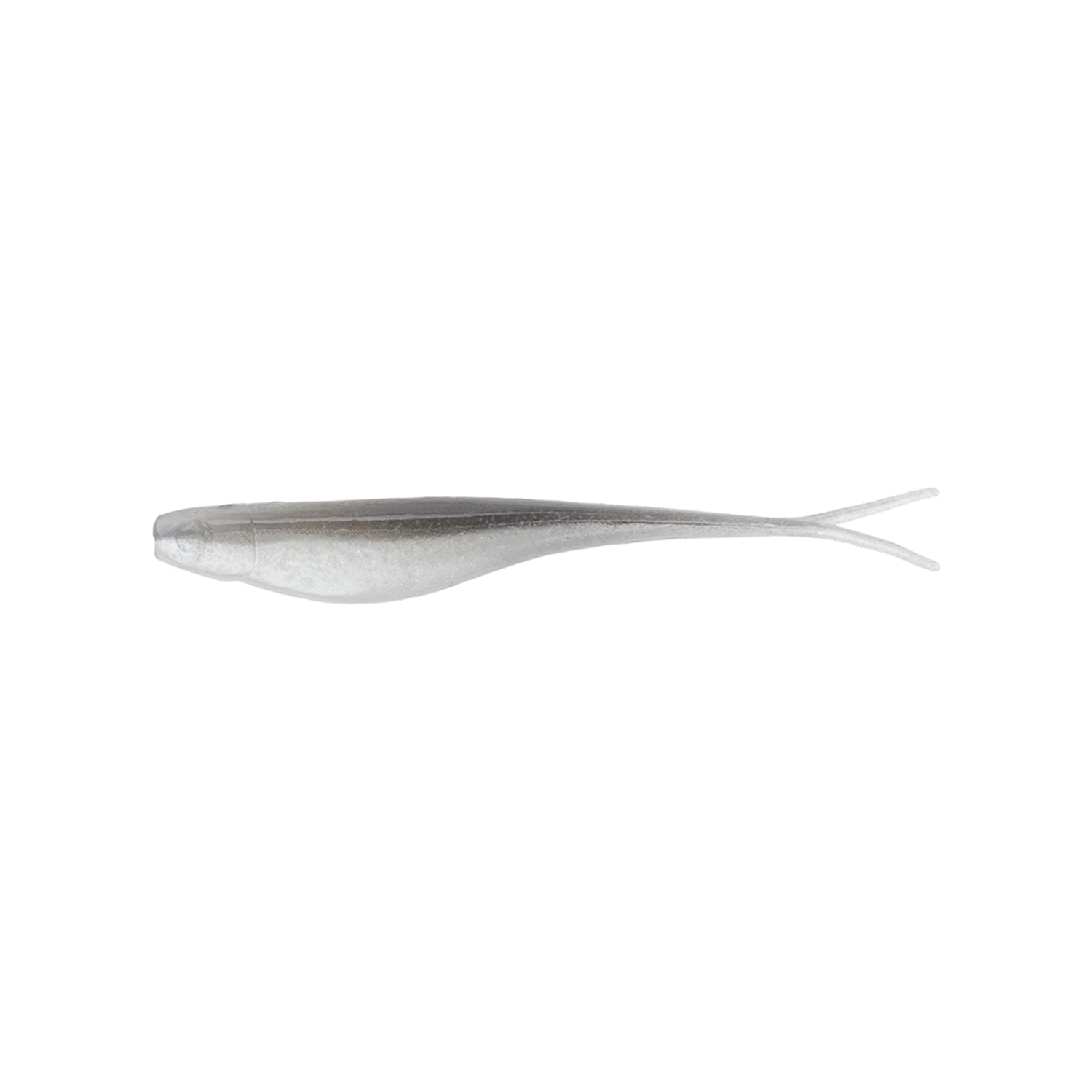 A translucent, silver Strike King Z-Too Soft Jerkbait 3.5" (5pk), shaped like a slender minnow with a forked tail, ideal for dropshot rigs, is shown on a white background.