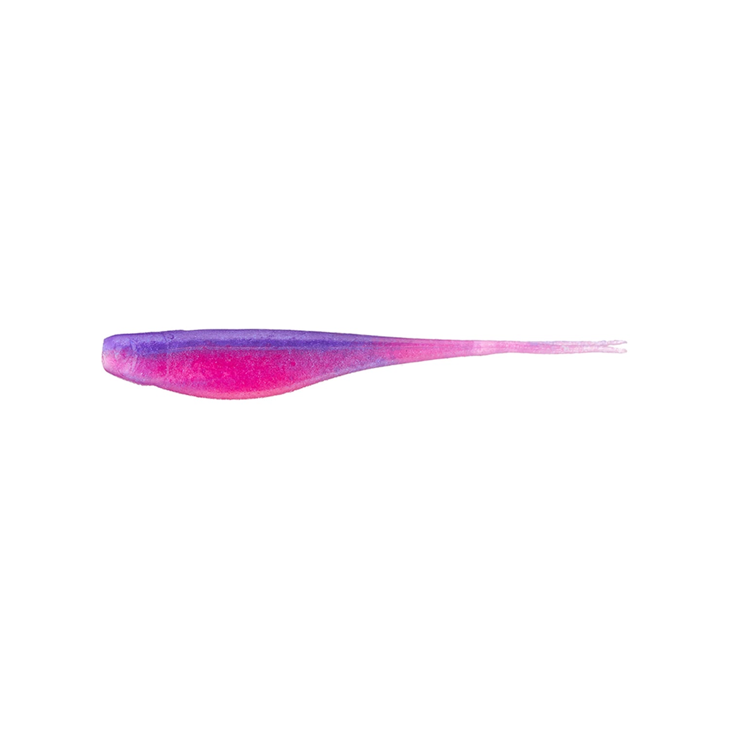 The Strike King Z-Too Soft Jerkbait 3.5" 5pk by Strike King features a slender, fish-shaped design in purple and pink—perfect for dropshot rigs. Shown on a white background.