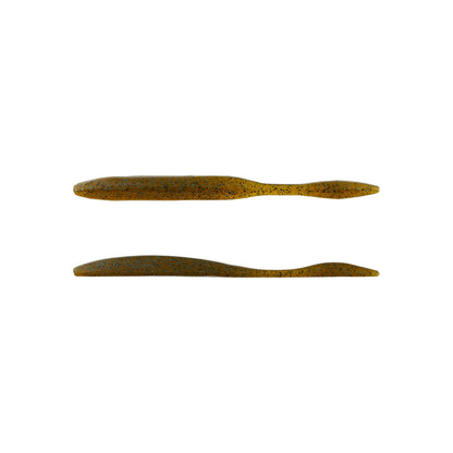 The image shows two Strike King KVD Dream Shot 4.25" softbaits in brown with black speckles, side and top views, on a white background—perfect for dropshot rigs. Comes in a 10-pack from Strike King.