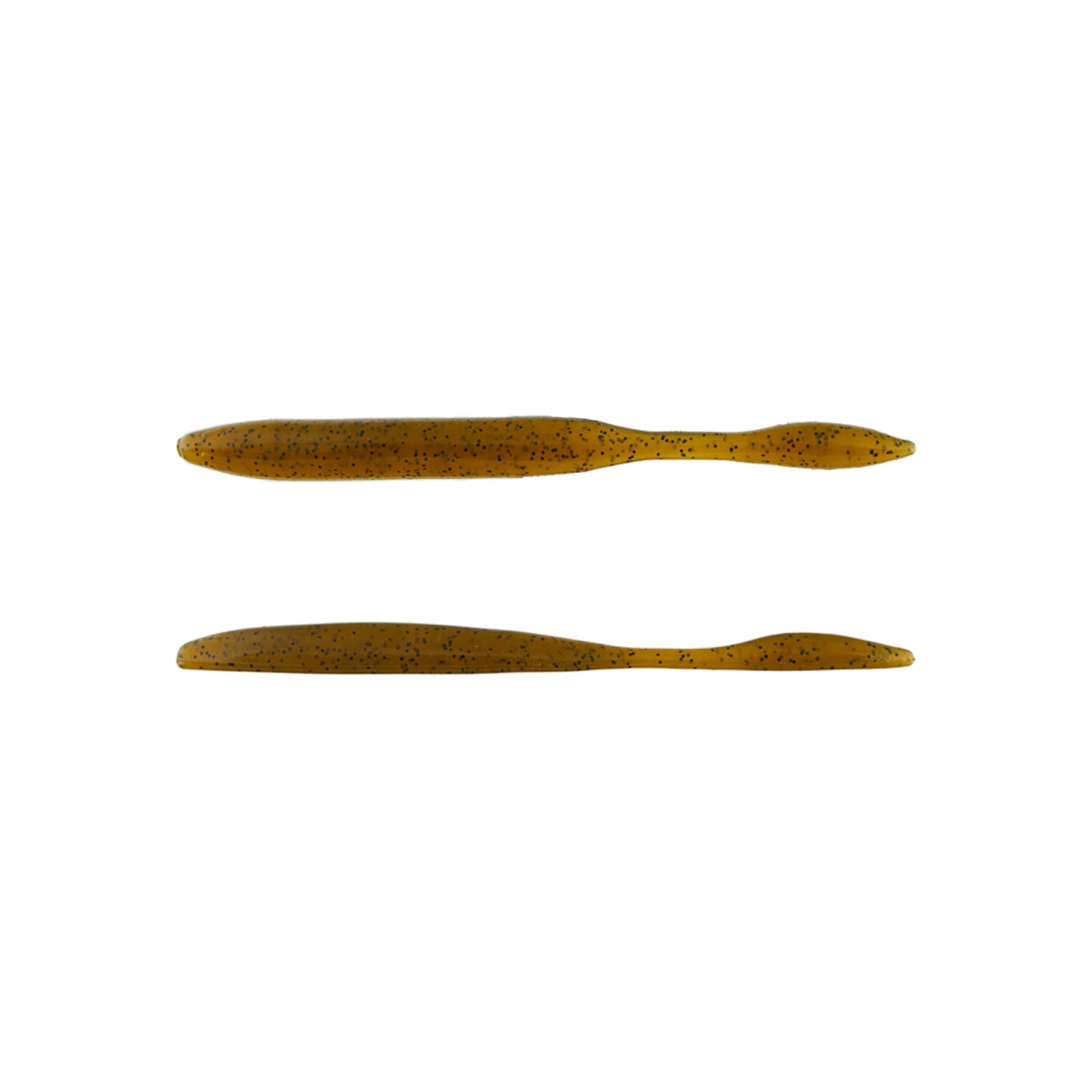 Two brown, soft plastic Strike King KVD Dream Shot 4.25" lures with black speckles are displayed side by side on a white background, each with a slender, tapered shape—ideal for dropshot rigs.