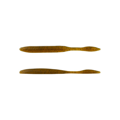 Two brown, soft plastic Strike King KVD Dream Shot 4.25" lures with black speckles are displayed side by side on a white background, each with a slender, tapered shape—ideal for dropshot rigs.