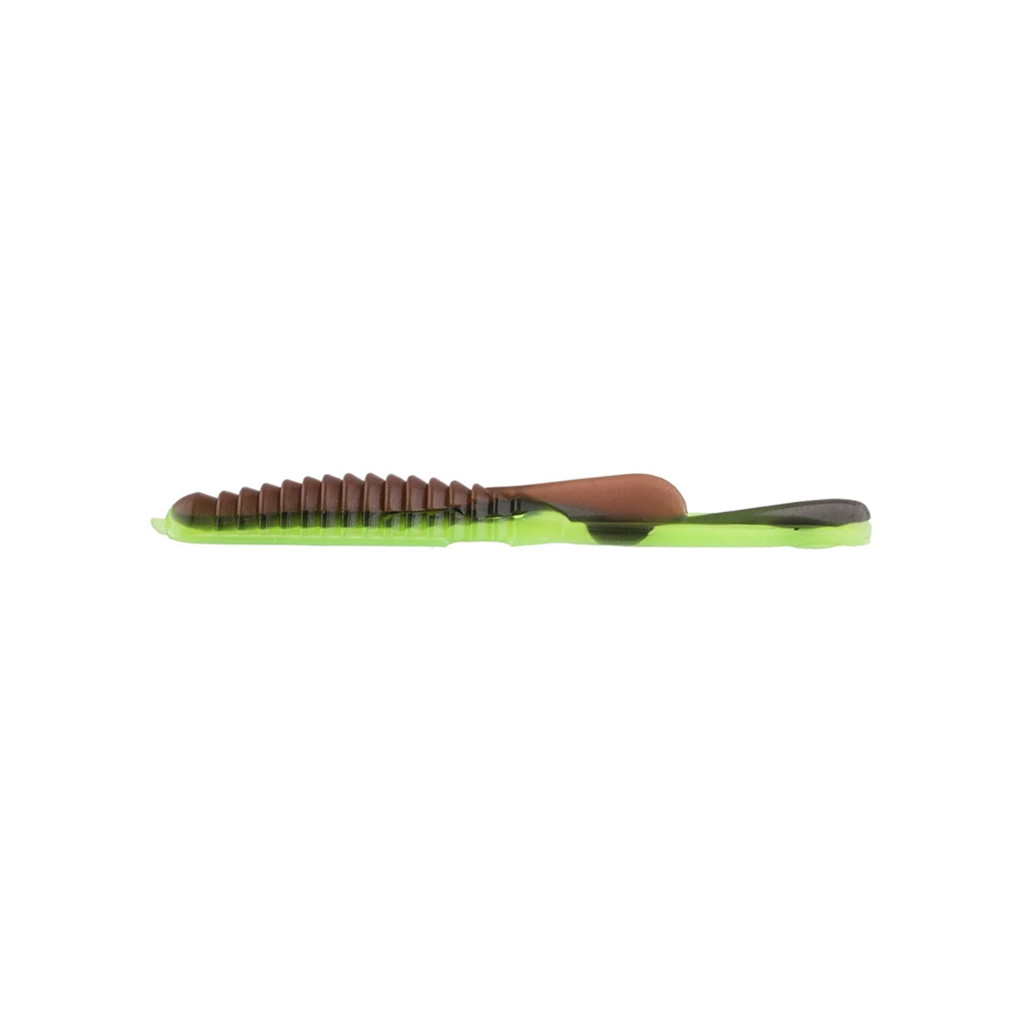 A green and brown folding comb with a ribbed handle lies closed on a white background, resembling the sleek profile of the Strike King KVD Drop Shot Half Shell OPT 3.5" lure by Strike King.