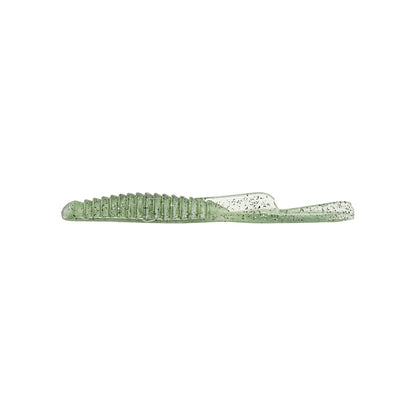 The Strike King KVD Drop Shot Half Shell OPT 3.5" lure features soft green plastic, a ribbed body, and paddle tail to mimic baitfish—ideal for drop shot setups. Shown in a 9-pack against a white background.