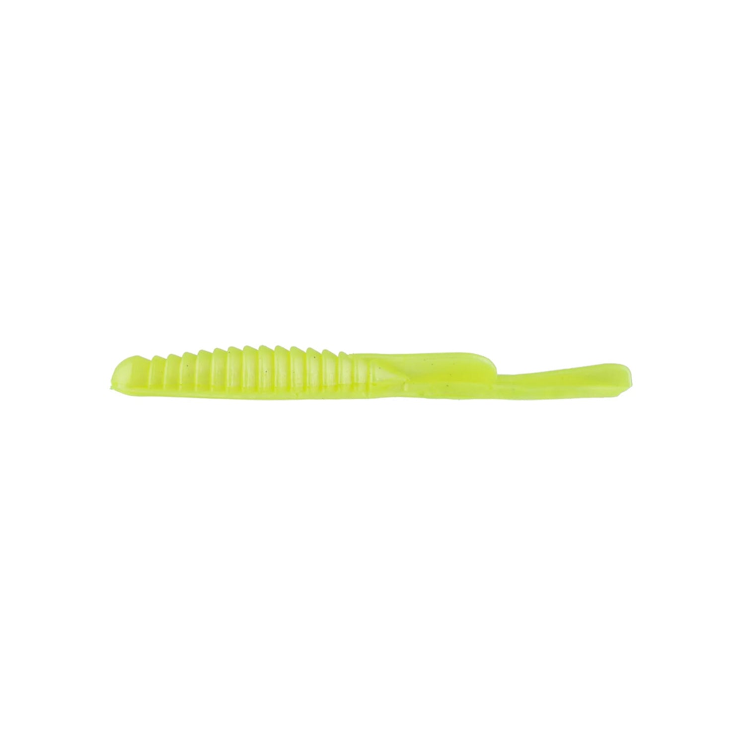 The Strike King KVD Drop Shot Half Shell OPT 3.5" lure, in bright yellow soft plastic with a ribbed texture and baitfish shape, is shown on a plain white background. Comes in a 9-pack by Strike King.
