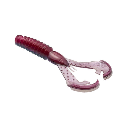 The Strike King Rage Ned Craw is a soft plastic bait with a ribbed body and two claw-like appendages, available in translucent purple and red shades.