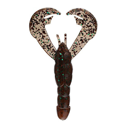 The Strike King Rage Craw 4" 7pk is a soft plastic bait shaped like a crayfish, with brown, black, and green speckles plus large claws—ideal as a lifelike fishing lure.