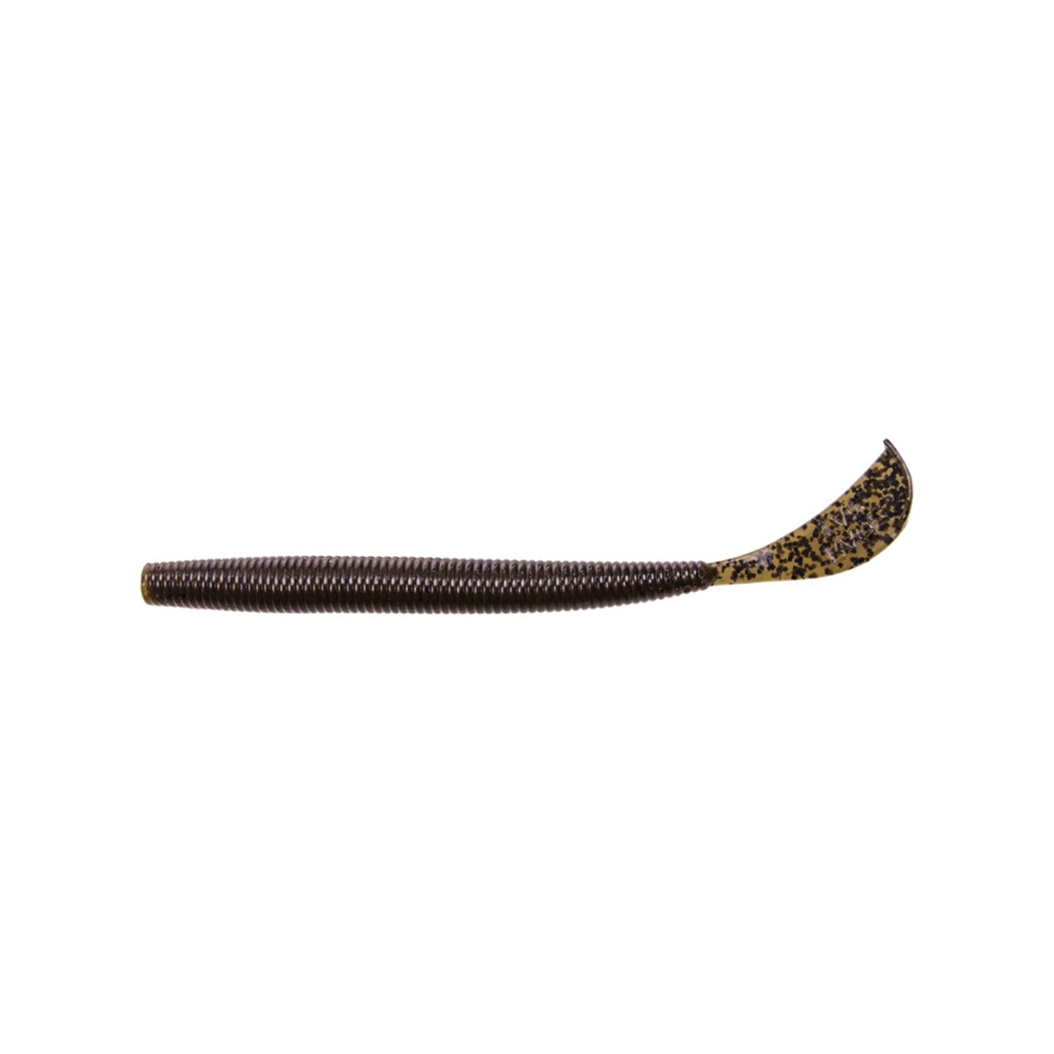 The Strike King Rage Cut R Worm 7" 6pk is a brown, ribbed soft plastic bait with a curled tail and black and gold flecks, designed in the popular Rage Tail style.