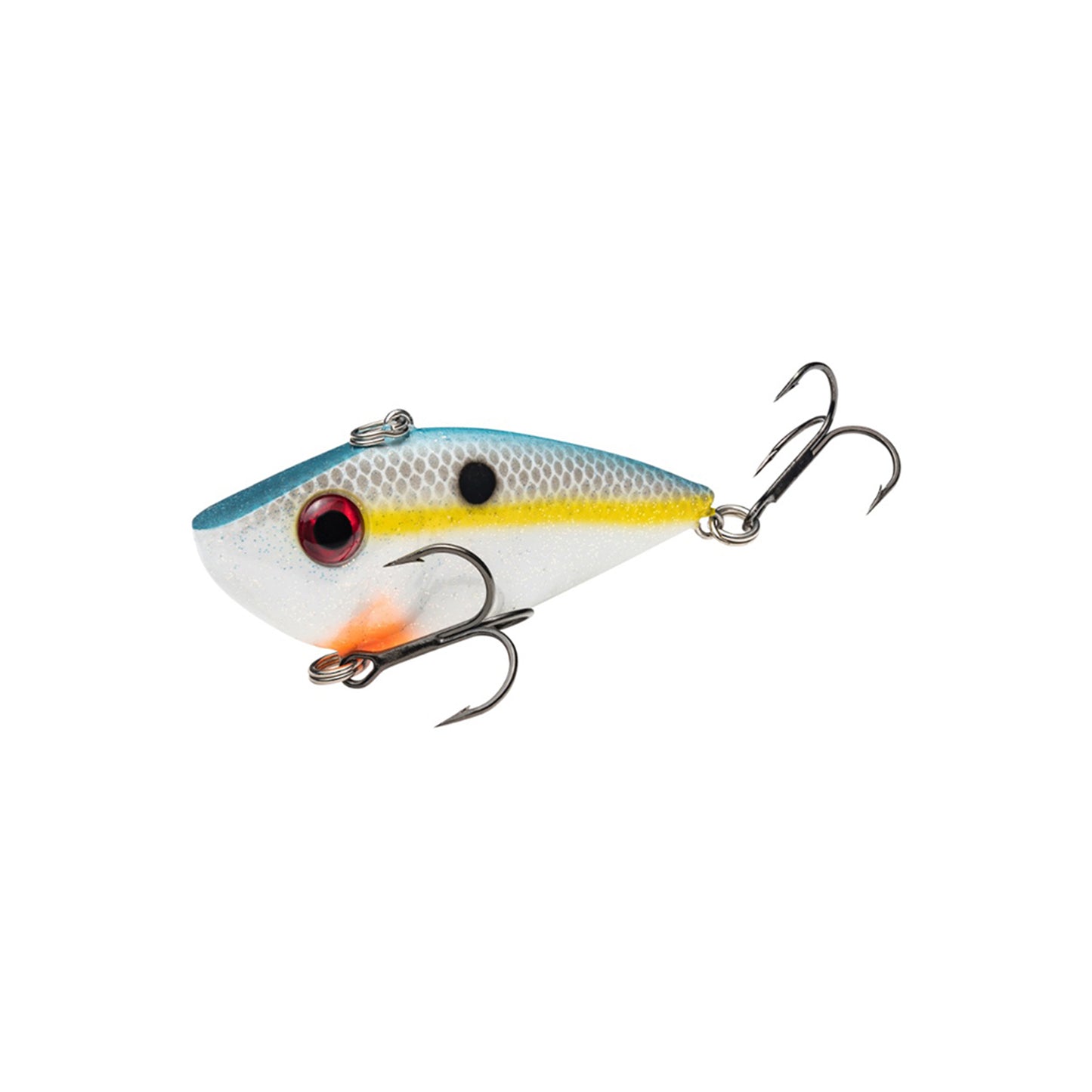 The Strike King Red Eye Shad Lipless Crankbait 2.5" 1/2oz. features sharp hooks and a lifelike, vibrant design to attract fish with its realistic swimming action.