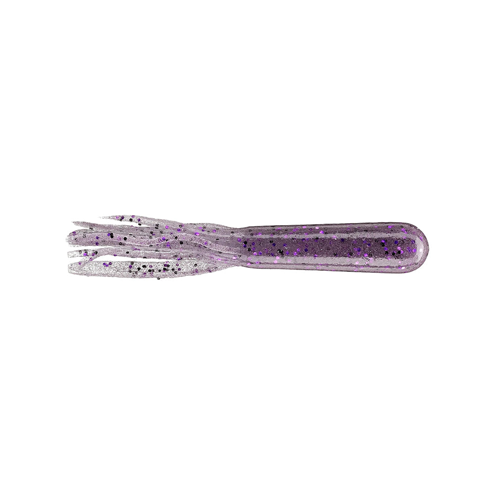 The Secret Lures Stupid Tube 4" by Secret Lures is a soft plastic, crawfish-shaped lure with a chunky body, multiple appendages, and translucent purple with black speckles—ideal for anglers targeting big bites. Comes in an 8-pack.