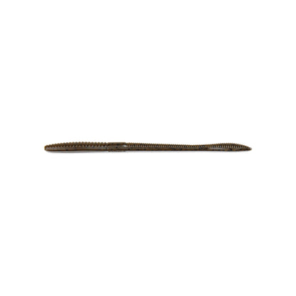 The Xzone Lures Deception Worm 6" 12pk, a brown ribbed soft plastic by Xzone Lures, is displayed horizontally on a white background—perfect for bass fishing fans.