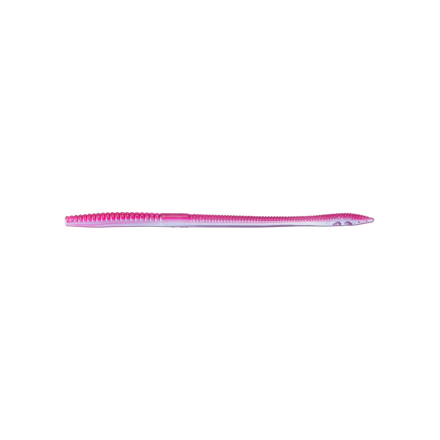 The Xzone Lures Deception Worm 6" 12pk is a pink and purple, ribbed soft plastic lure by Xzone Lures, ideal for bass fishing and shown on a white background.