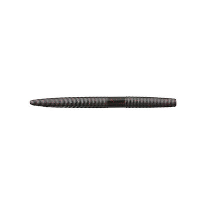 The Yamamoto Senko by Yamamoto is a black, ribbed soft plastic bait shaped like a short worm with tapered ends, designed for bass fishing and offering lifelike movement to attract more bites.