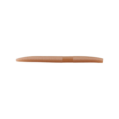 A Yamamoto Senko soft plastic fishing lure by Yamamoto, brown and ribbed in a worm shape, perfect for bass fishing, shown on a white background.
