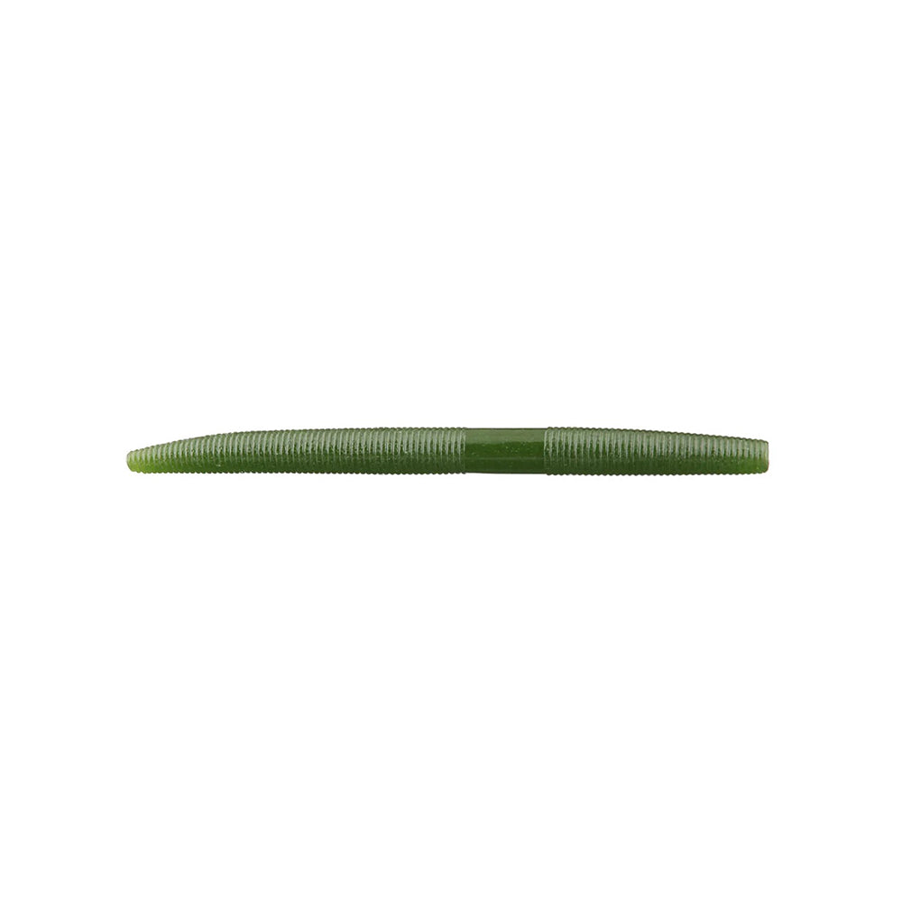 A green, ribbed, cylindrical Yamamoto Senko soft plastic fishing lure by Yamamoto is displayed on a plain white background.