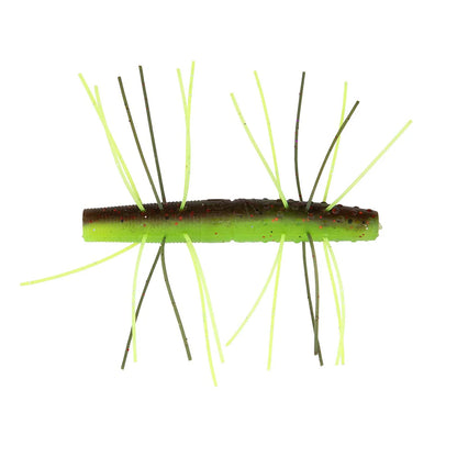The Z-Man Fuzzy TRD 2.75" 4pk is a green/brown worm-shaped soft bait made from durable ElaZtech, featuring thin strands that mimic legs—ideal for Ned rig fishing techniques.