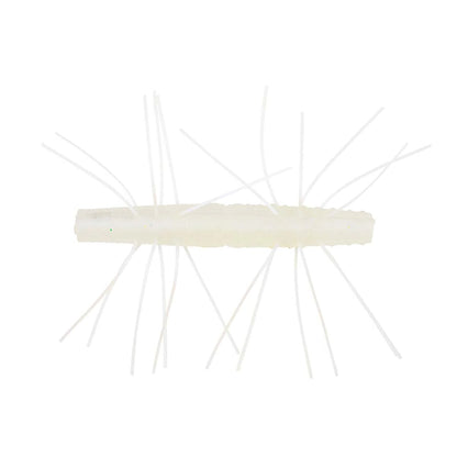 The Z-Man Fuzzy TRD 2.75" 4pk from Z-Man is a white, cylindrical soft bait featuring multiple thin, flexible strands on its sides, ideal for Ned rig fishing.