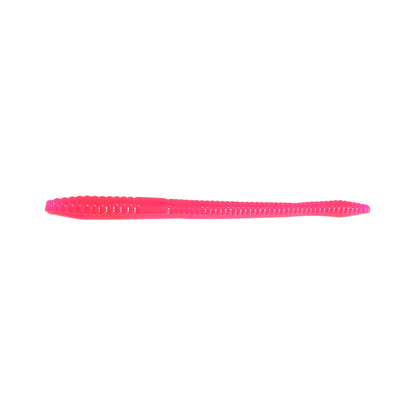 The Zoom Finesse Worm 4.5" by Zoom is a bright pink, soft plastic lure with ribbed texture, ideal for bass fishing. Pack contains 20 worms, shown on a white background.