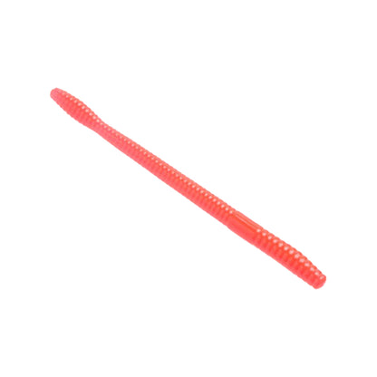 The Zoom Magnum Trick Worm by Zoom is a bright pink, ribbed, flexible plastic worm lure—ideal for bass fishing—shown against a white background.