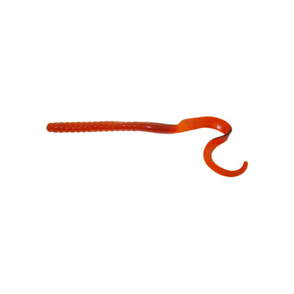 The Zoom Ol Monster Worm by Zoom is a red, soft plastic fishing lure featuring a straight body and curly tail—ideal as a big worm for bass—shown on a white background.