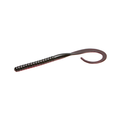 The Zoom Ol Monster Worm is a 10.5" ribbed, dark-colored bass fishing worm with a curled tail, expertly crafted for freshwater by Zoom and irresistible to big bass.
