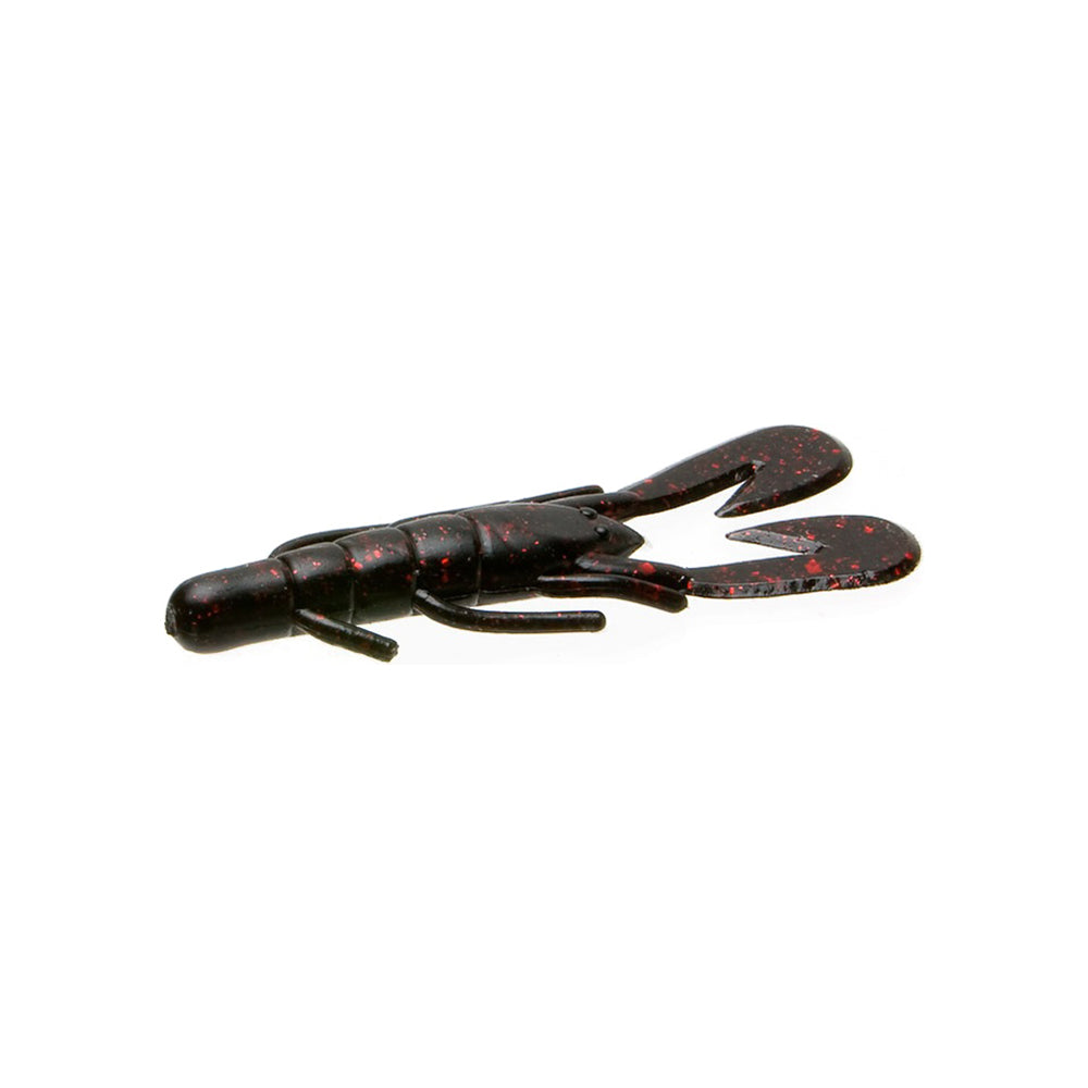 The Zoom UV Speed Craw by Zoom is a soft plastic lure shaped like a crawfish, in dark brown or black with red speckles, featuring two large claws and multiple legs—perfect as a swim jig or vibrating jig trailer.