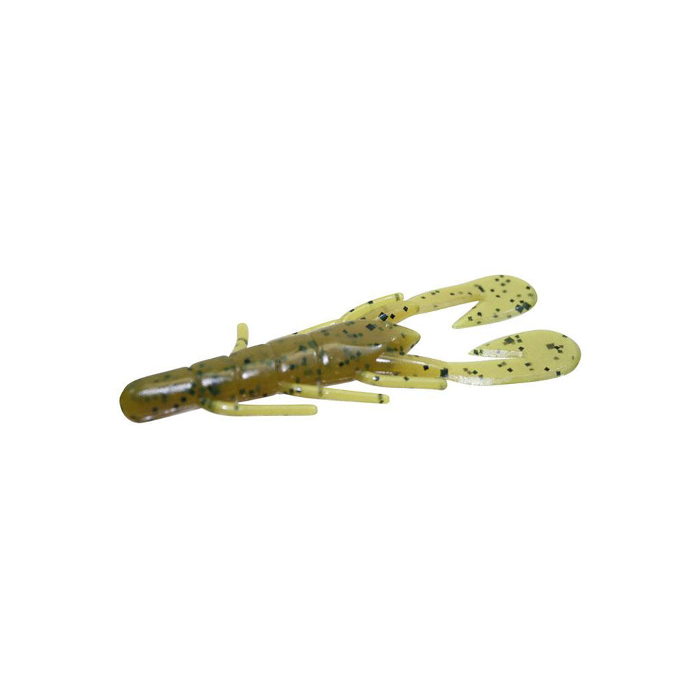 The Zoom UV Speed Craw by Zoom is a soft plastic lure shaped like a crawfish, colored light brown with black speckles. It features two large claws and small legs, ideal as a vibrating jig trailer, shown on a white background.
