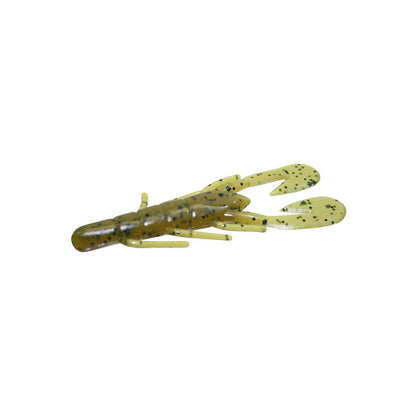 The Zoom UV Speed Craw by Zoom is a soft plastic lure shaped like a crawfish, colored light brown with black speckles. It features two large claws and small legs, ideal as a vibrating jig trailer, shown on a white background.