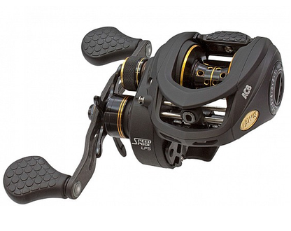 The Lew's Tournament Pro LFS 6.8:1 Casting Reel (TP1HA) features dual handles, gold accents, and a visible spool, with an LFS frame and Speed Gears for smooth, precise casting.
